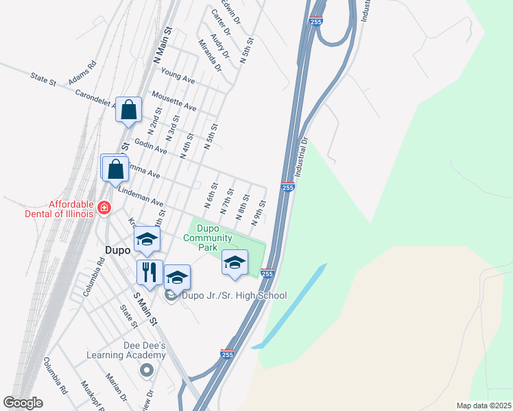 map of restaurants, bars, coffee shops, grocery stores, and more near 125 North 9th Street in Dupo