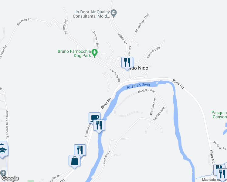 map of restaurants, bars, coffee shops, grocery stores, and more near 14720 River Road in Guerneville
