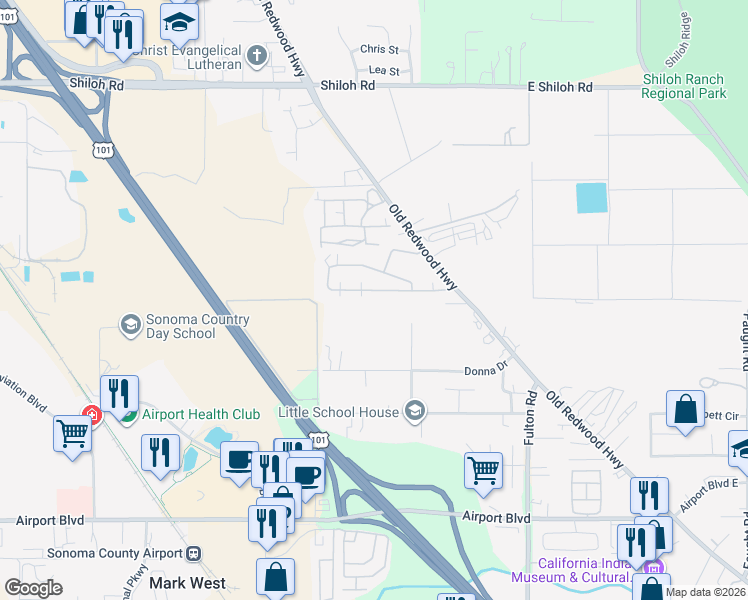 map of restaurants, bars, coffee shops, grocery stores, and more near 190 Colonial Park Drive in Santa Rosa
