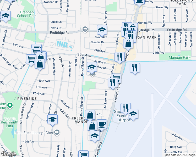 map of restaurants, bars, coffee shops, grocery stores, and more near 1506 Dickson Street in Sacramento