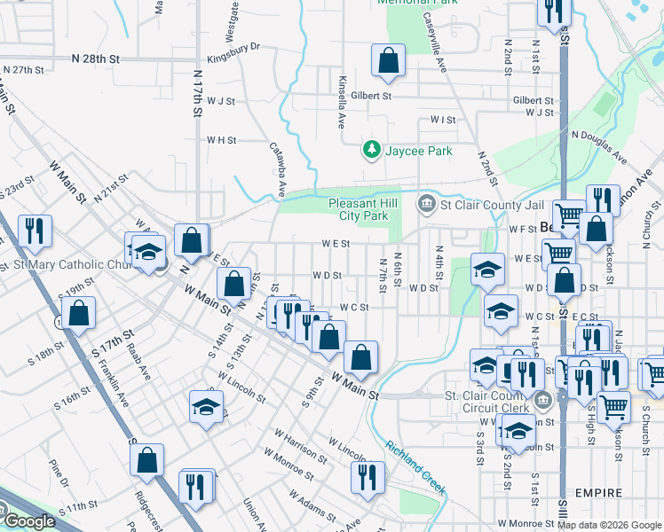 map of restaurants, bars, coffee shops, grocery stores, and more near 310 North 10th Street in Belleville