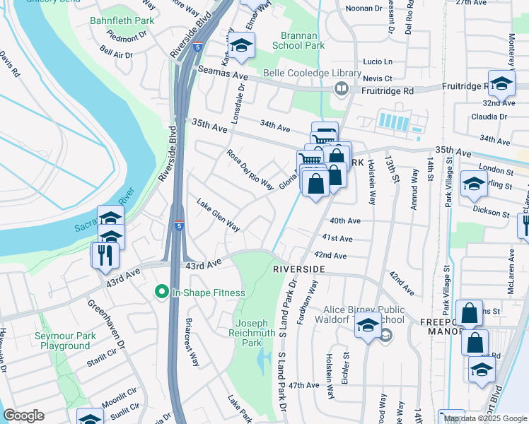 map of restaurants, bars, coffee shops, grocery stores, and more near 1137 Lake Glen Way in Sacramento