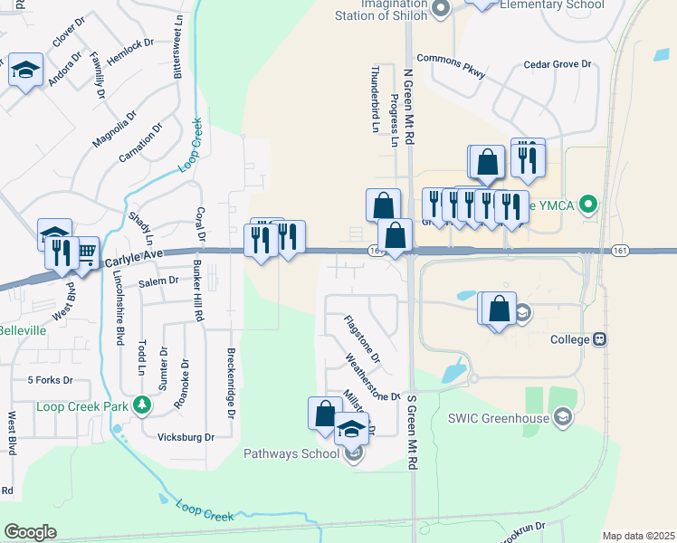 map of restaurants, bars, coffee shops, grocery stores, and more near 1 Thru 222 Bradford Place in Belleville