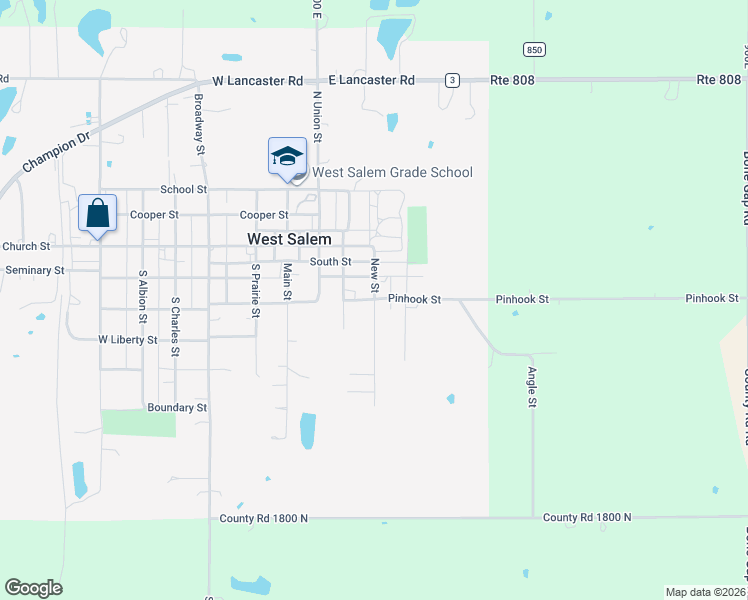 map of restaurants, bars, coffee shops, grocery stores, and more near 400 New Street in West Salem