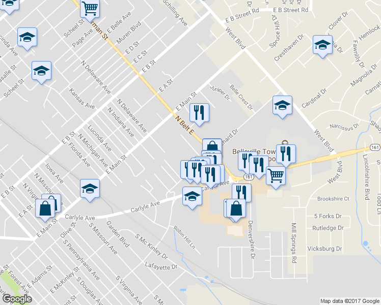 map of restaurants, bars, coffee shops, grocery stores, and more near 35 Orchard Drive in Belleville