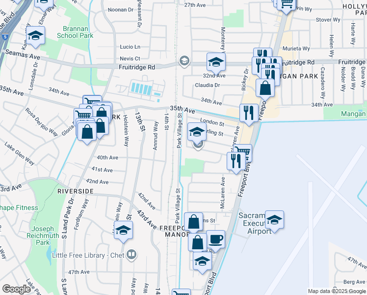 map of restaurants, bars, coffee shops, grocery stores, and more near 5924 Belleau Wood Lane in Sacramento