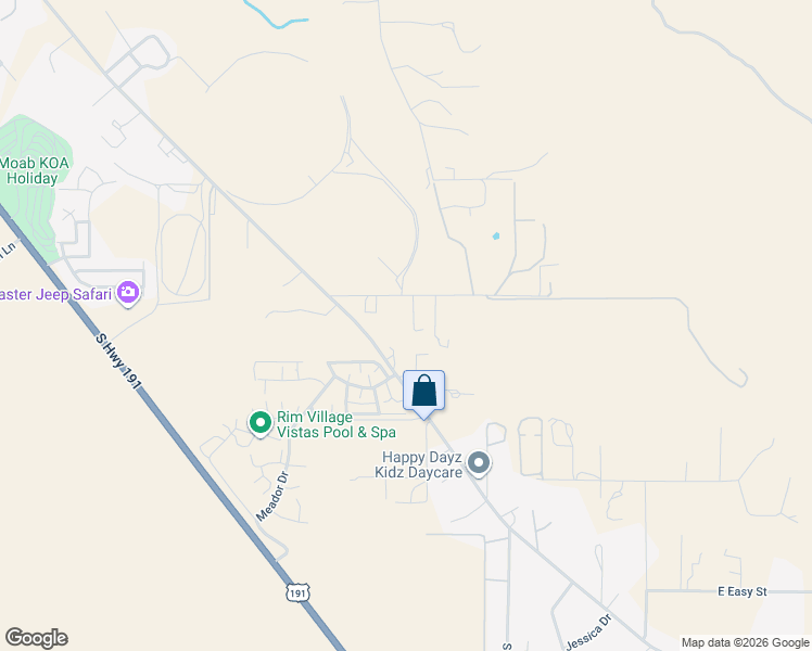 map of restaurants, bars, coffee shops, grocery stores, and more near 3492 East Kerby Lane in Moab