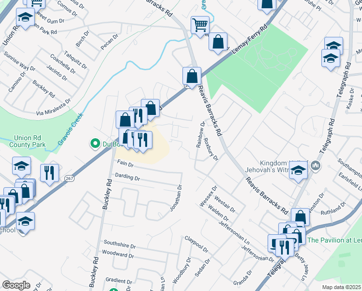 map of restaurants, bars, coffee shops, grocery stores, and more near 1114 Calley Drive in St. Louis