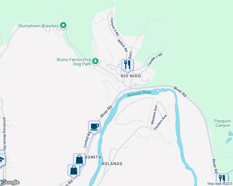 map of restaurants, bars, coffee shops, grocery stores, and more near 14720 River Road in Guerneville