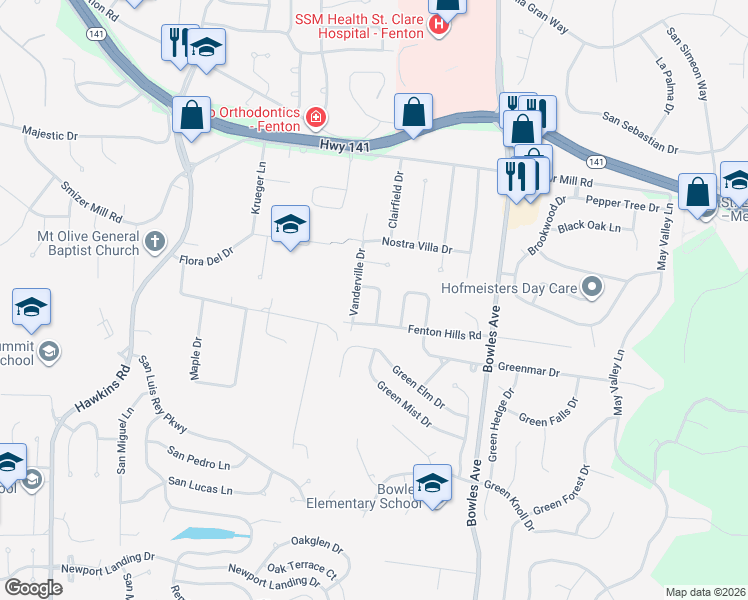 map of restaurants, bars, coffee shops, grocery stores, and more near 18 Hurstfield Court in Fenton