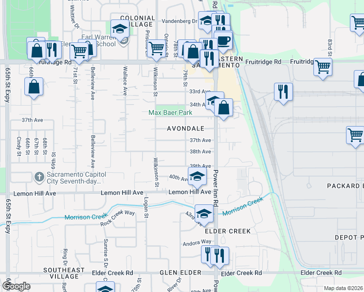 map of restaurants, bars, coffee shops, grocery stores, and more near in Sacramento