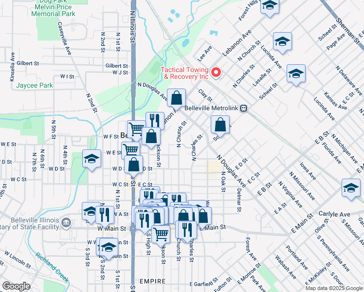 map of restaurants, bars, coffee shops, grocery stores, and more near in Belleville