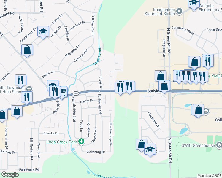 map of restaurants, bars, coffee shops, grocery stores, and more near in St. Clair County