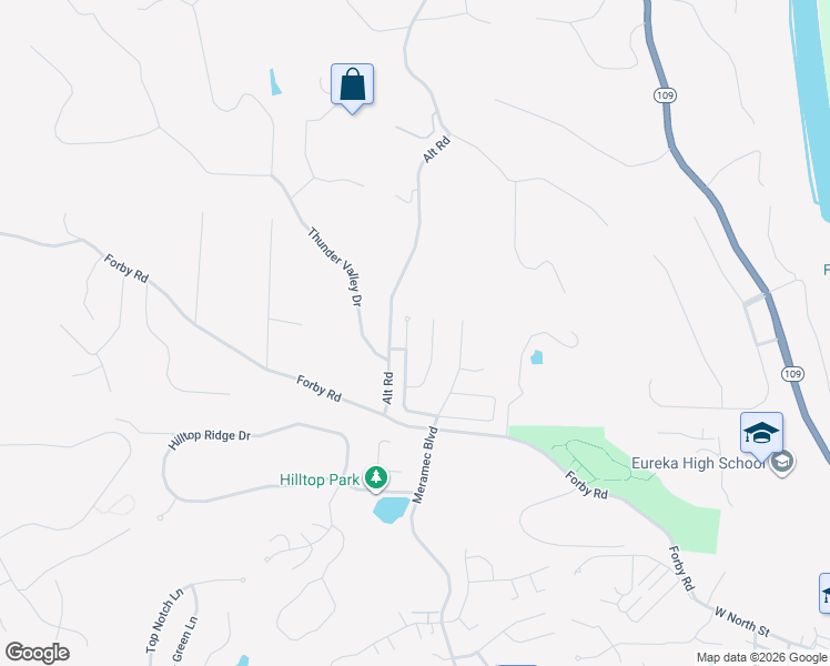 map of restaurants, bars, coffee shops, grocery stores, and more near 17185 Elm Trail Drive in Eureka