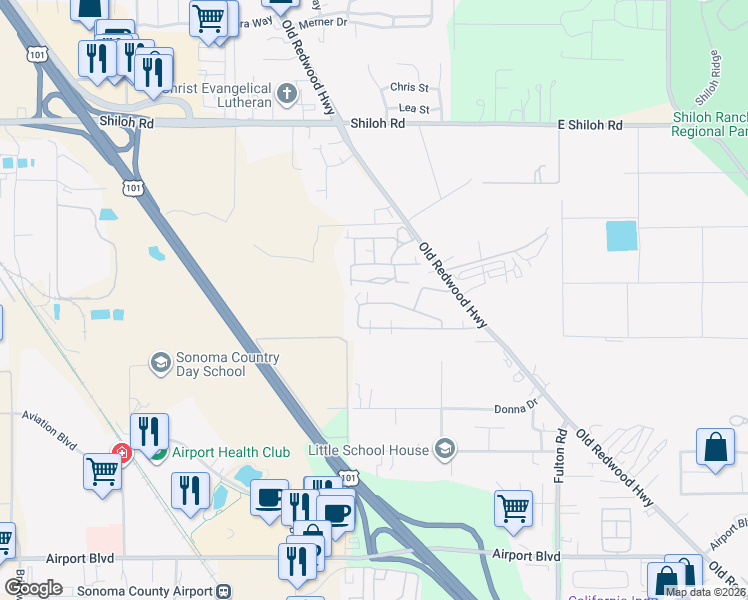 map of restaurants, bars, coffee shops, grocery stores, and more near 480 Colonial Park Drive in Santa Rosa