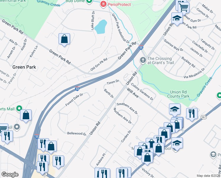 map of restaurants, bars, coffee shops, grocery stores, and more near 4304 Dan Court in St. Louis