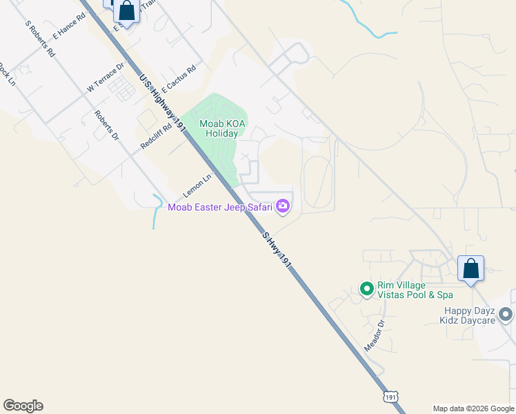 map of restaurants, bars, coffee shops, grocery stores, and more near 3418-3462 Tierra del Sol Drive in Moab