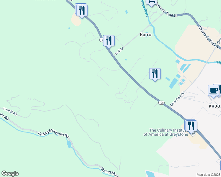 map of restaurants, bars, coffee shops, grocery stores, and more near 1295 Rockland Drive in St. Helena