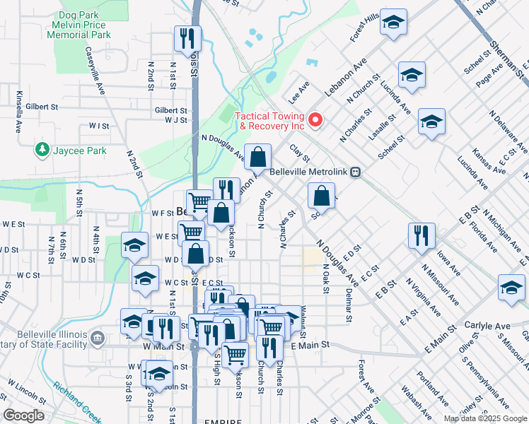 map of restaurants, bars, coffee shops, grocery stores, and more near in Belleville