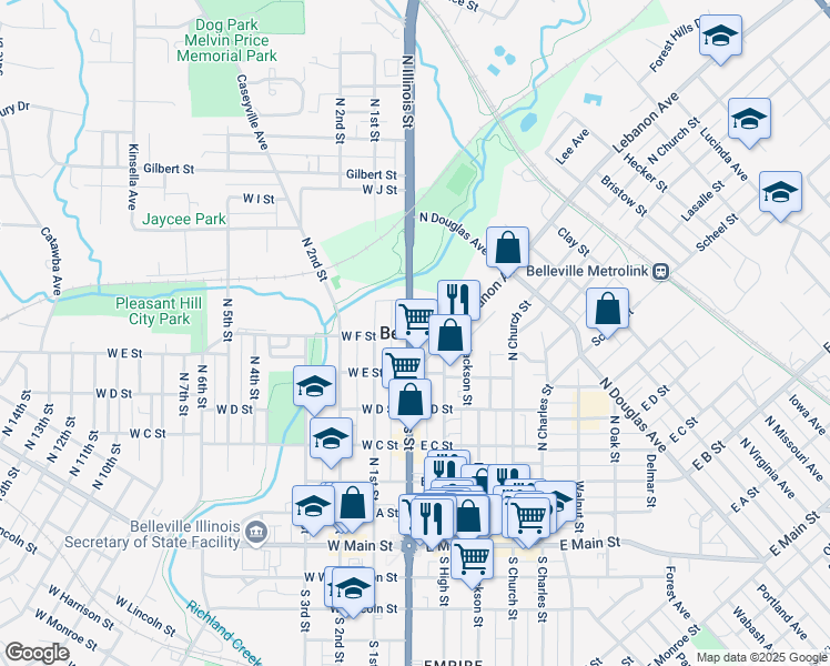 map of restaurants, bars, coffee shops, grocery stores, and more near in Belleville