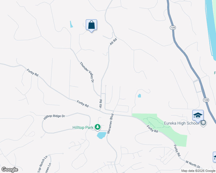 map of restaurants, bars, coffee shops, grocery stores, and more near 17185 Elm Trail Drive in Eureka