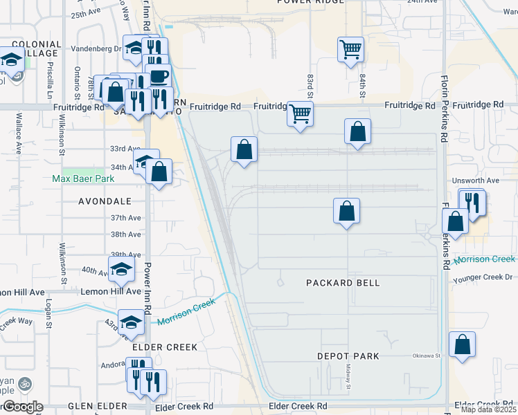 map of restaurants, bars, coffee shops, grocery stores, and more near 8210 Demetre Avenue in Sacramento