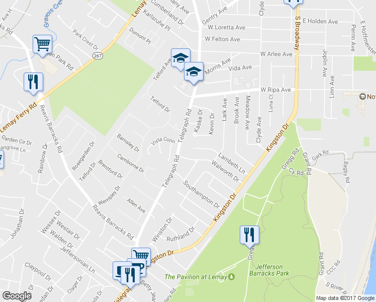 map of restaurants, bars, coffee shops, grocery stores, and more near 452 Lambeth Lane in St. Louis