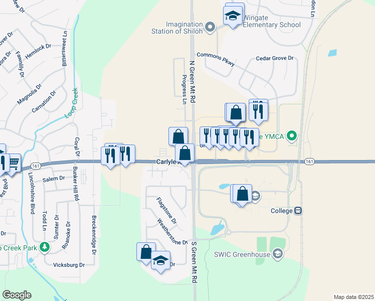 map of restaurants, bars, coffee shops, grocery stores, and more near 25 North Green Mount Road in Belleville