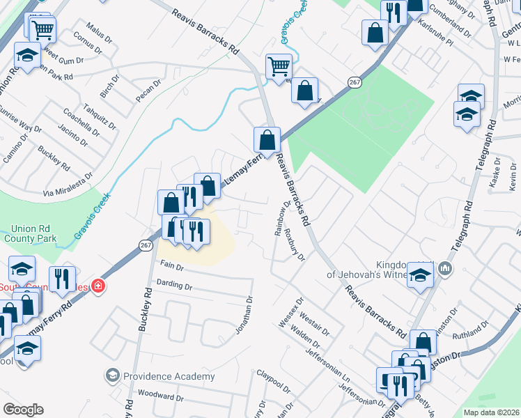 map of restaurants, bars, coffee shops, grocery stores, and more near 1205 Mangrove Lane in St. Louis