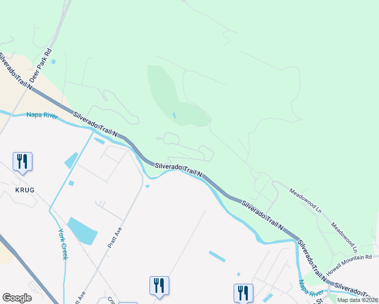 map of restaurants, bars, coffee shops, grocery stores, and more near 131 Knoll Place in Saint Helena