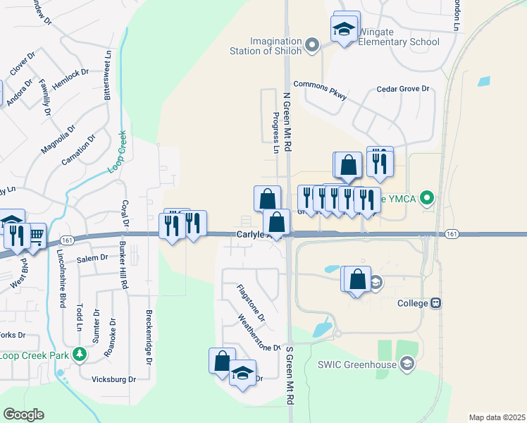 map of restaurants, bars, coffee shops, grocery stores, and more near 25 North Green Mount Road in Belleville