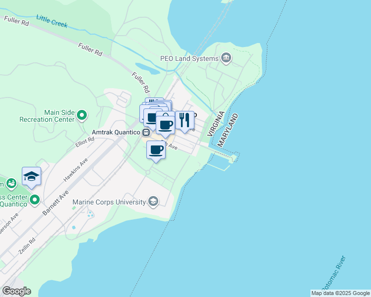 map of restaurants, bars, coffee shops, grocery stores, and more near 215 5th Avenue in Quantico