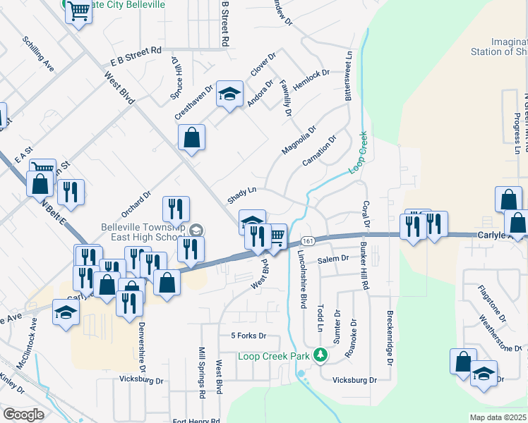 map of restaurants, bars, coffee shops, grocery stores, and more near 9 Heather Drive in Belleville