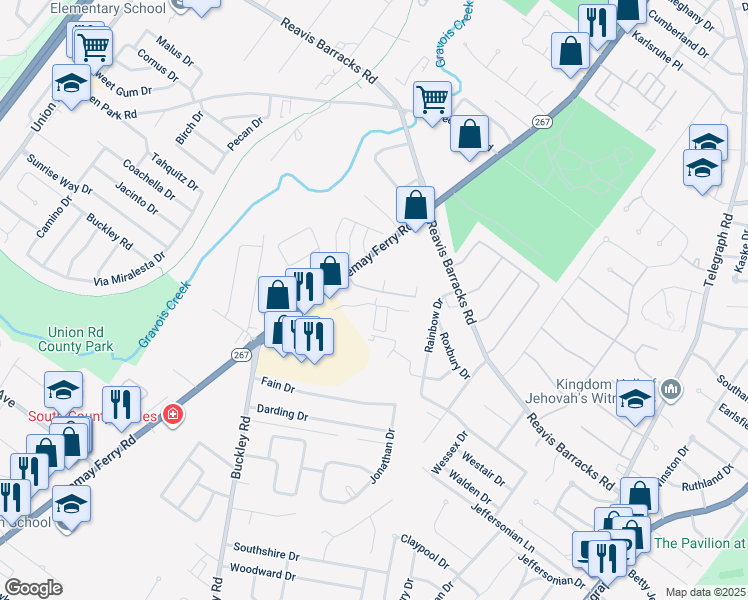 map of restaurants, bars, coffee shops, grocery stores, and more near 2509 Captiva Drive in St. Louis