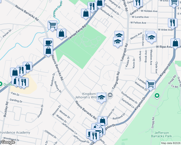 map of restaurants, bars, coffee shops, grocery stores, and more near 825 Camborne Drive in St. Louis