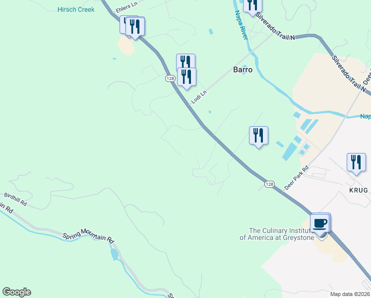 map of restaurants, bars, coffee shops, grocery stores, and more near 1295 Rockland Drive in St. Helena