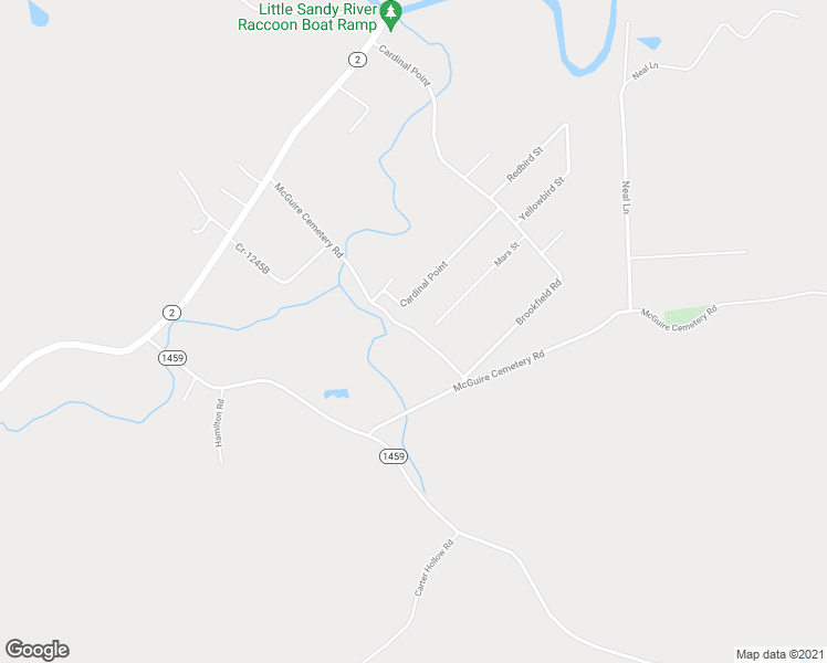 map of restaurants, bars, coffee shops, grocery stores, and more near McGuire Cemetery Road in Greenup