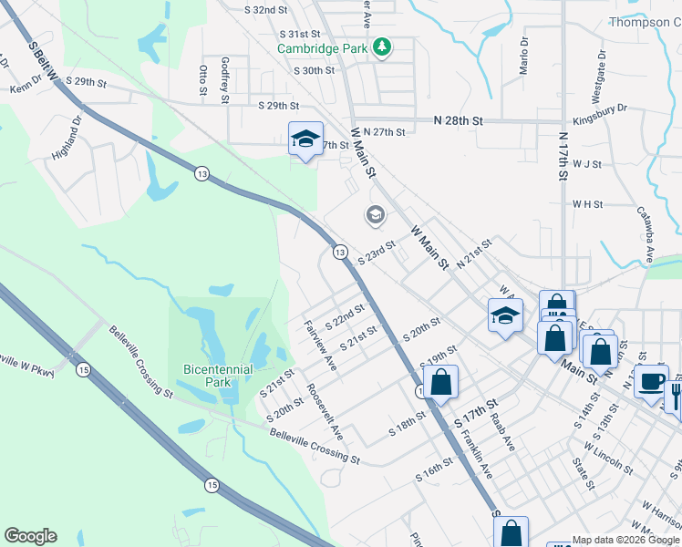 map of restaurants, bars, coffee shops, grocery stores, and more near 2325 South Belt West in Belleville