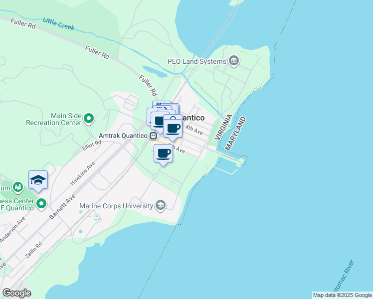 map of restaurants, bars, coffee shops, grocery stores, and more near 231 5th Avenue in Quantico
