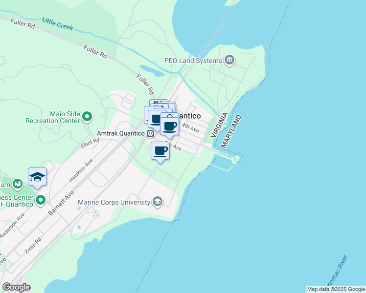map of restaurants, bars, coffee shops, grocery stores, and more near 231 5th Avenue in Quantico