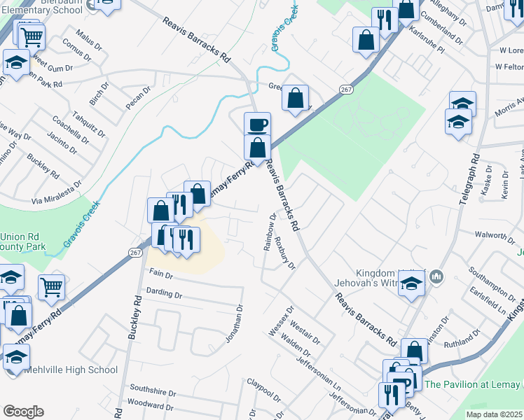 map of restaurants, bars, coffee shops, grocery stores, and more near 2312 Lemay Ferry Road in St. Louis