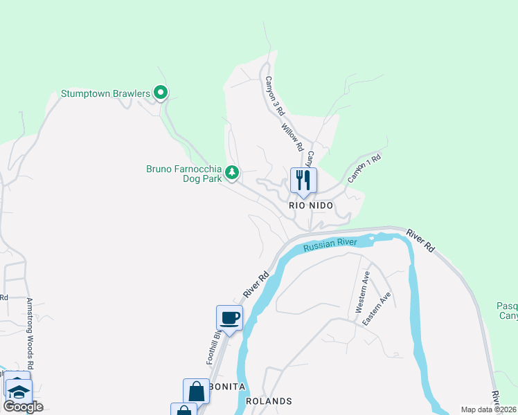 map of restaurants, bars, coffee shops, grocery stores, and more near in Guerneville