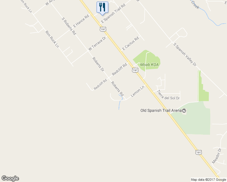 map of restaurants, bars, coffee shops, grocery stores, and more near 3453 Lemon Lane in Moab