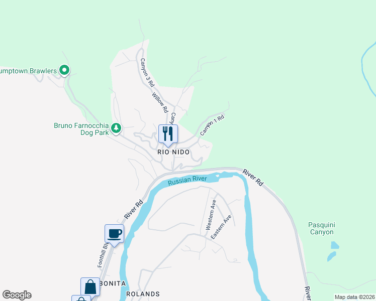 map of restaurants, bars, coffee shops, grocery stores, and more near in Guerneville