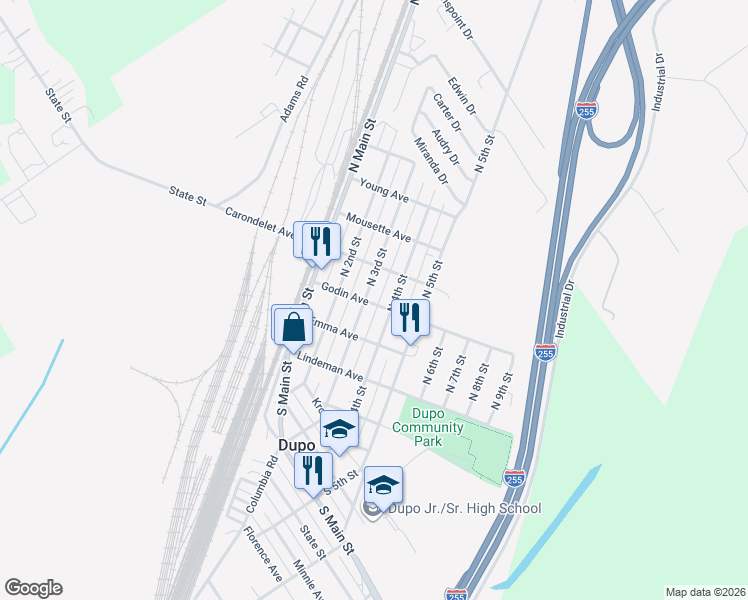 map of restaurants, bars, coffee shops, grocery stores, and more near 312 North 3rd Street in Dupo