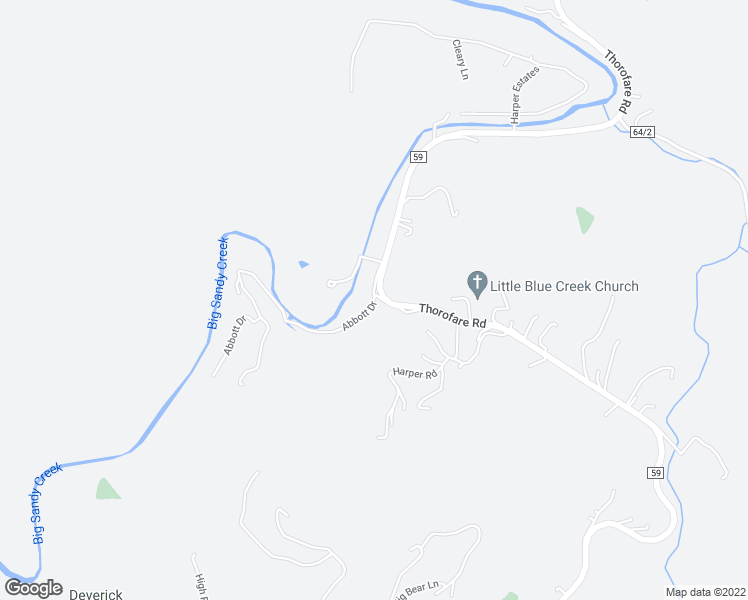 map of restaurants, bars, coffee shops, grocery stores, and more near Thorofare Road in Clendenin