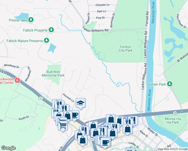 map of restaurants, bars, coffee shops, grocery stores, and more near 9 Treecrest Court in Fenton