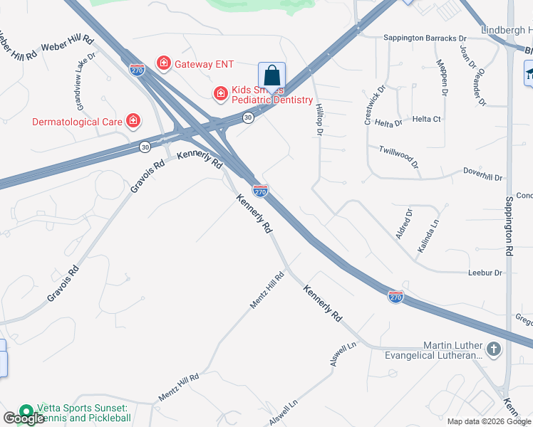 map of restaurants, bars, coffee shops, grocery stores, and more near 10755 Kennerly Road in St. Louis