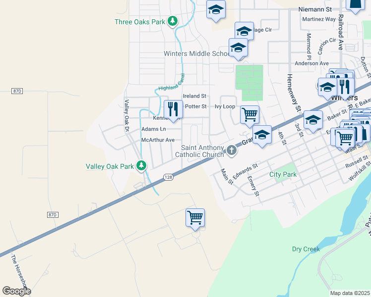 map of restaurants, bars, coffee shops, grocery stores, and more near 809 Taylor Street in Winters