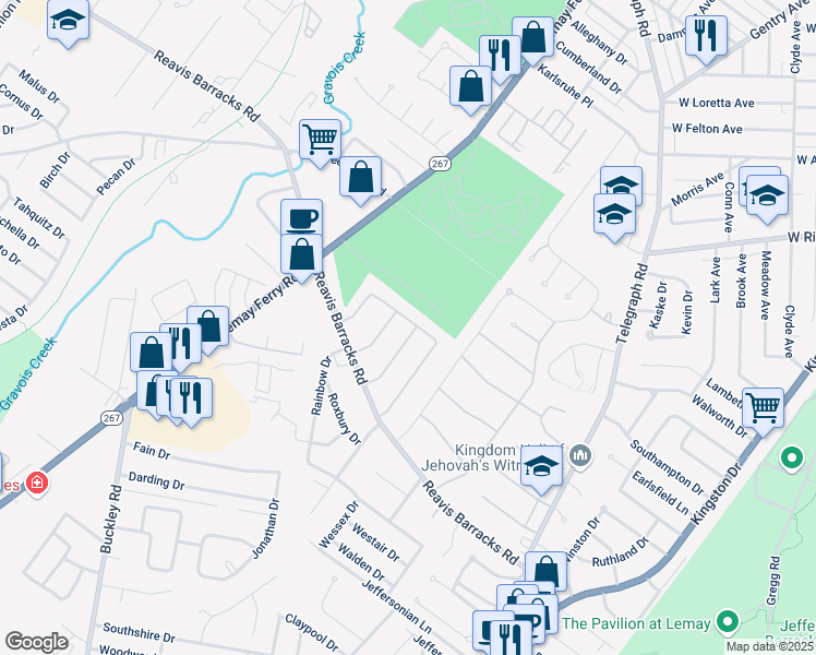 map of restaurants, bars, coffee shops, grocery stores, and more near 1100 Mary Candace Lane in St. Louis